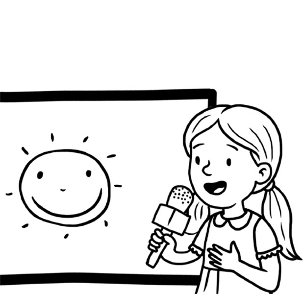 Look out the window and, like on TV, tell us what the weather is like.