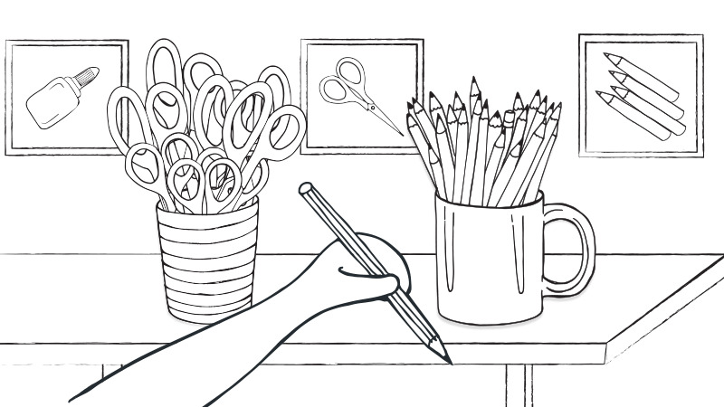 Where does the pencil belong?